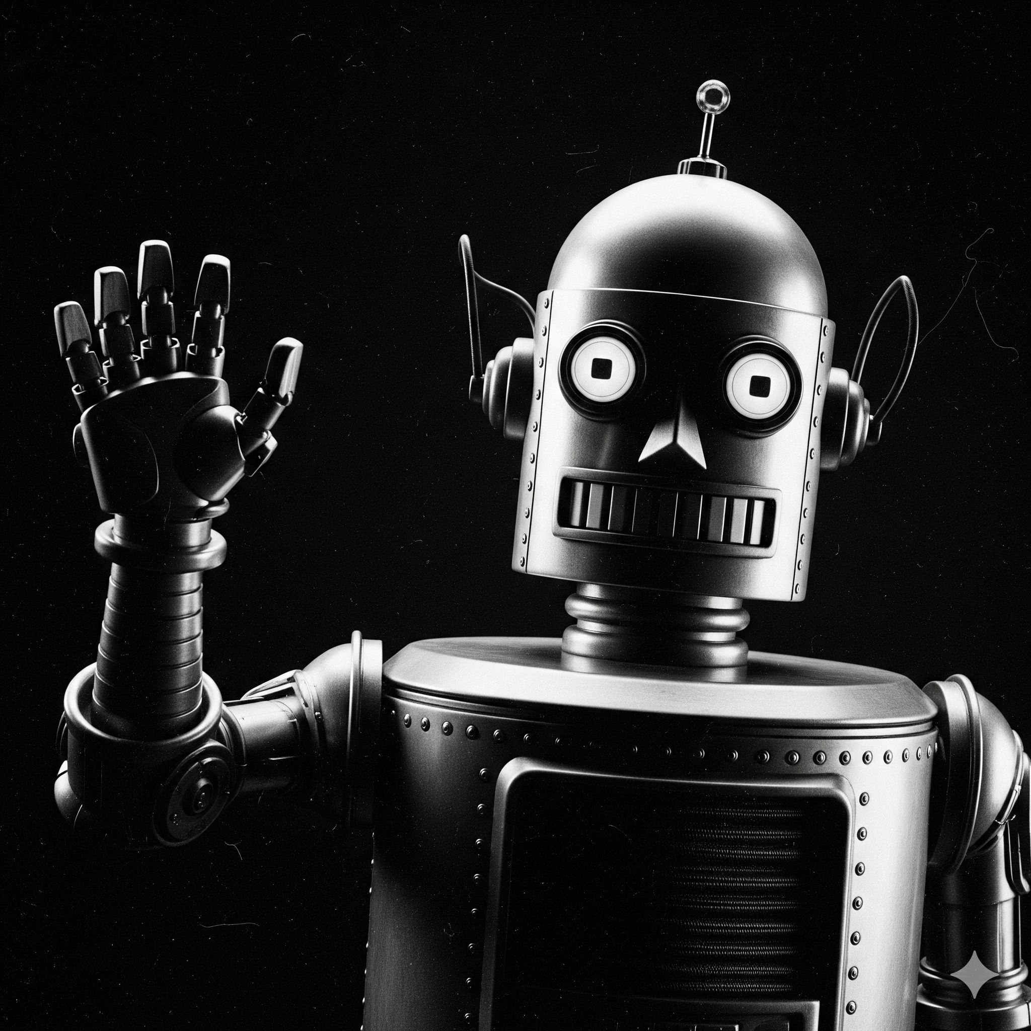 An old robot waiving hello An old robot waiving hello